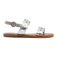 Larroude Florence Flat Sandal In Silver Metallic Leather