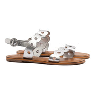 Larroude Florence Flat Sandal In Silver Metallic Leather