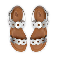 Larroude Florence Flat Sandal In Silver Metallic Leather
