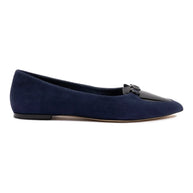 Larroude Audrey Flat In Navy Suede