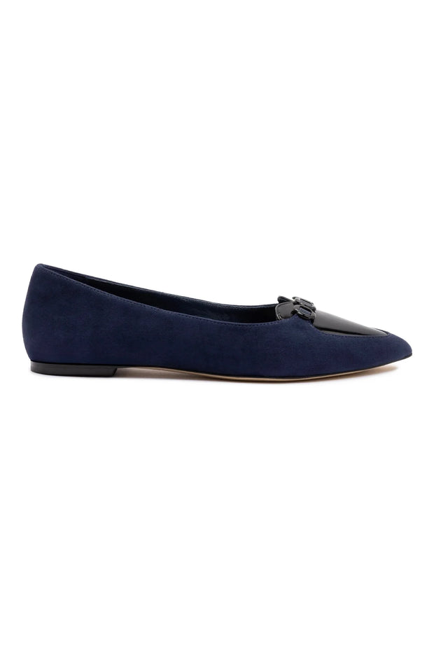 Larroude Audrey Flat In Navy Suede