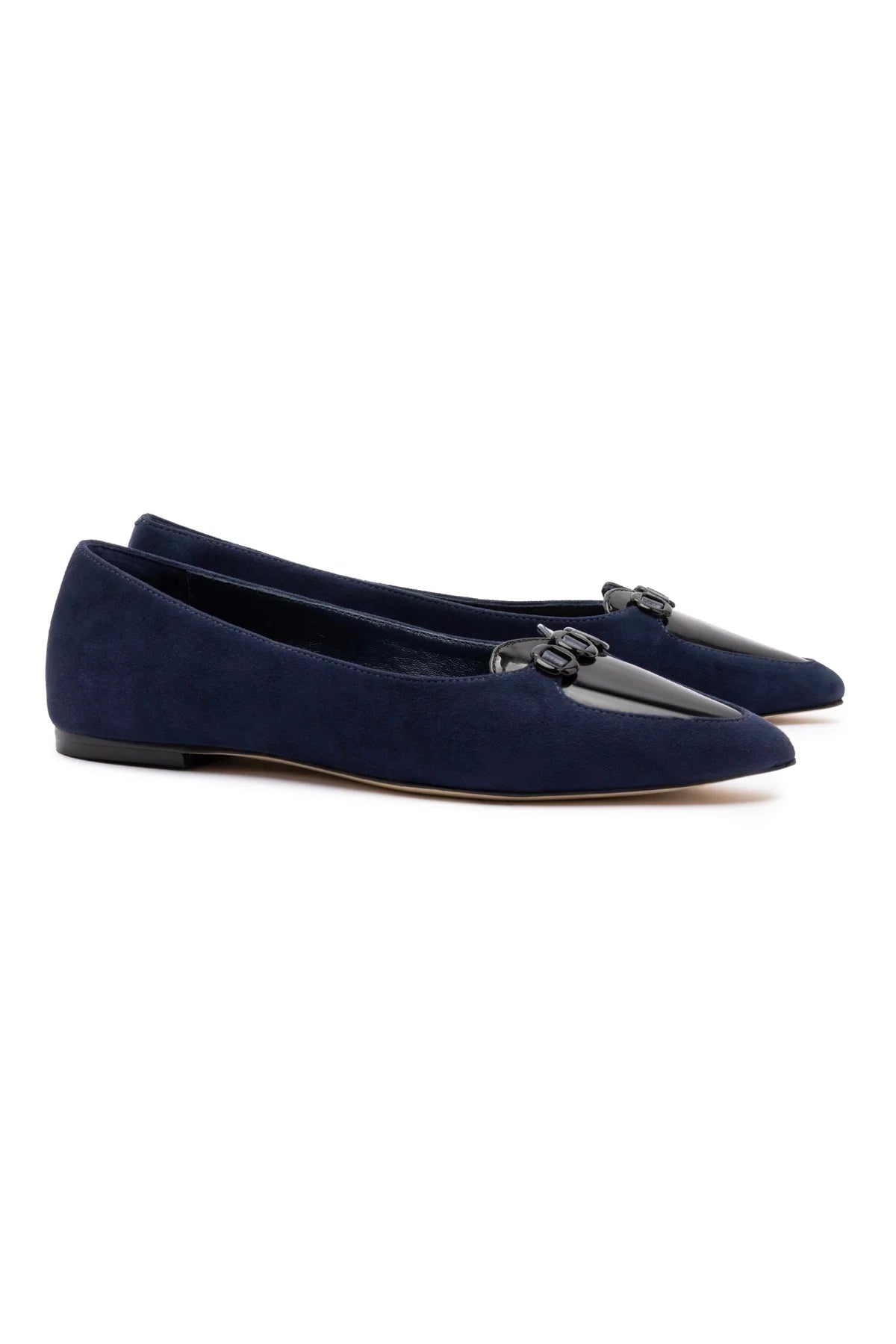 Larroude Audrey Flat In Navy Suede