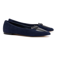 Larroude Audrey Flat In Navy Suede
