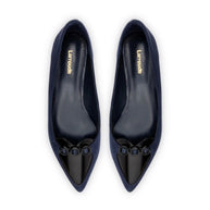Larroude Audrey Flat In Navy Suede