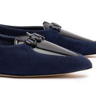 Larroude Audrey Flat In Navy Suede
