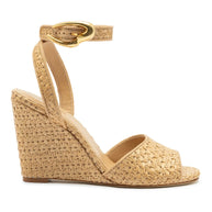 Larroude Yves Verona Wedge In Beige Leather And Natural Raffia