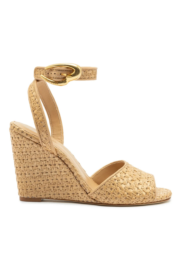 Larroude Yves Verona Wedge In Beige Leather And Natural Raffia