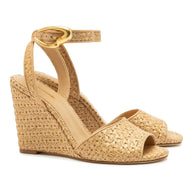 Larroude Yves Verona Wedge In Beige Leather And Natural Raffia