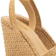 Larroude Yves Verona Wedge In Beige Leather And Natural Raffia