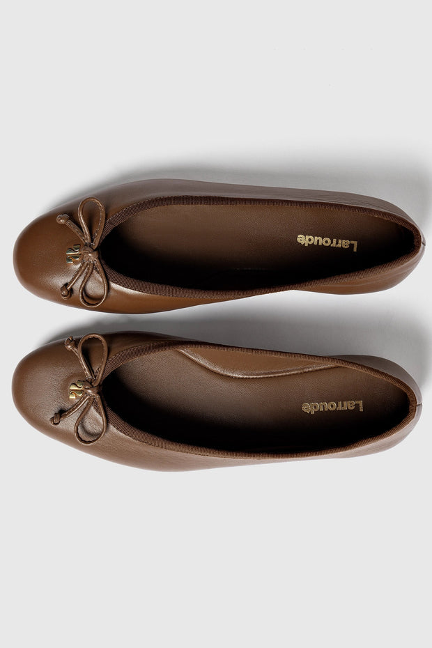 Larroude Pavlova Ballet Flat In Burnt Umber Leather