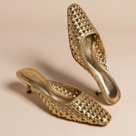 Larroude Amal Macrame Mule In Gold Metallic Leather