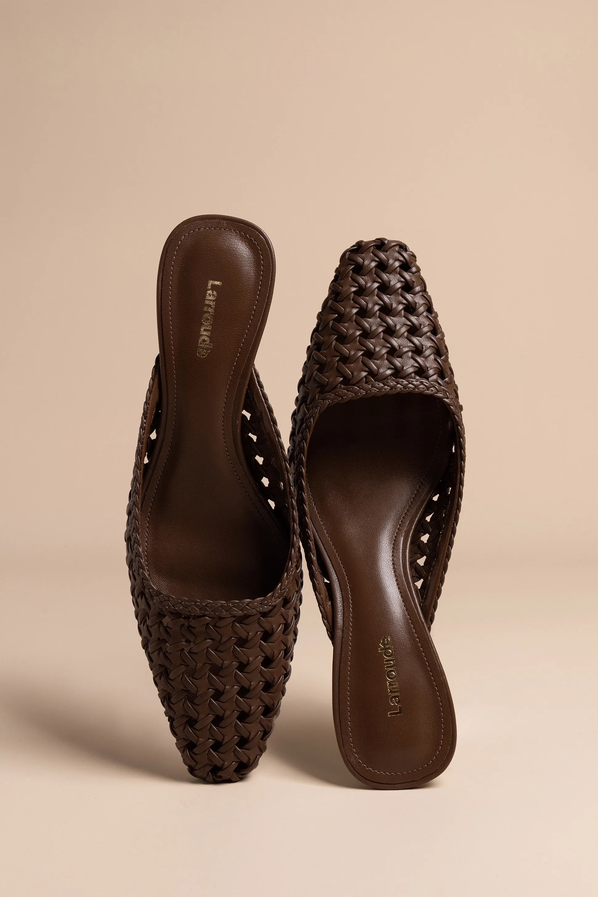 Larroude Amal Macrame Mule In Burnt Umber Leather