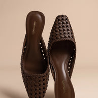 Larroude Amal Macrame Mule In Burnt Umber Leather