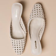 Larroude Amal Macrame Mule In Ivory Leather