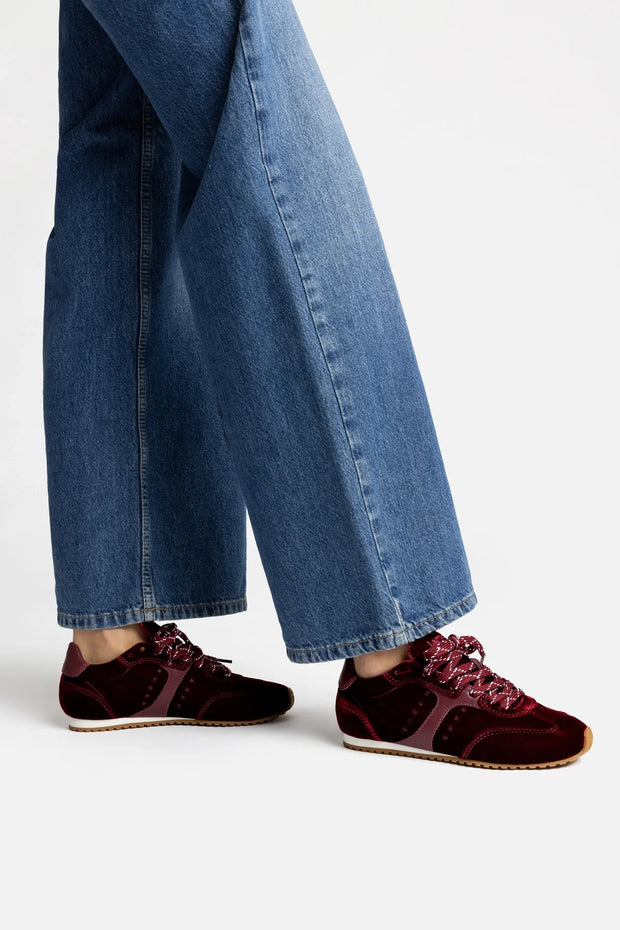 Larroude Stella Sneaker In Wine Velvet