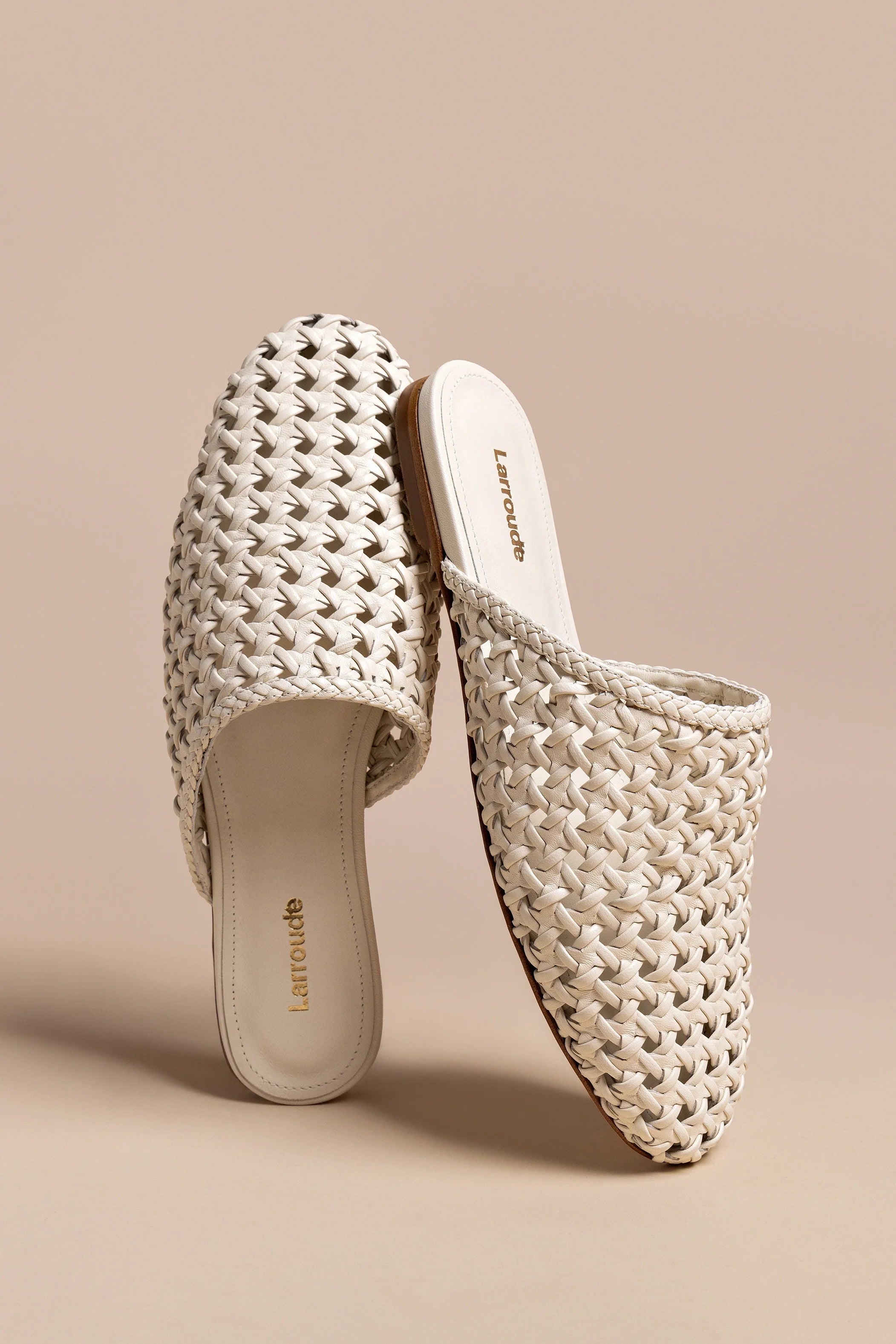 Larroude Venice Macrame Flat Mule In Ivory Leather