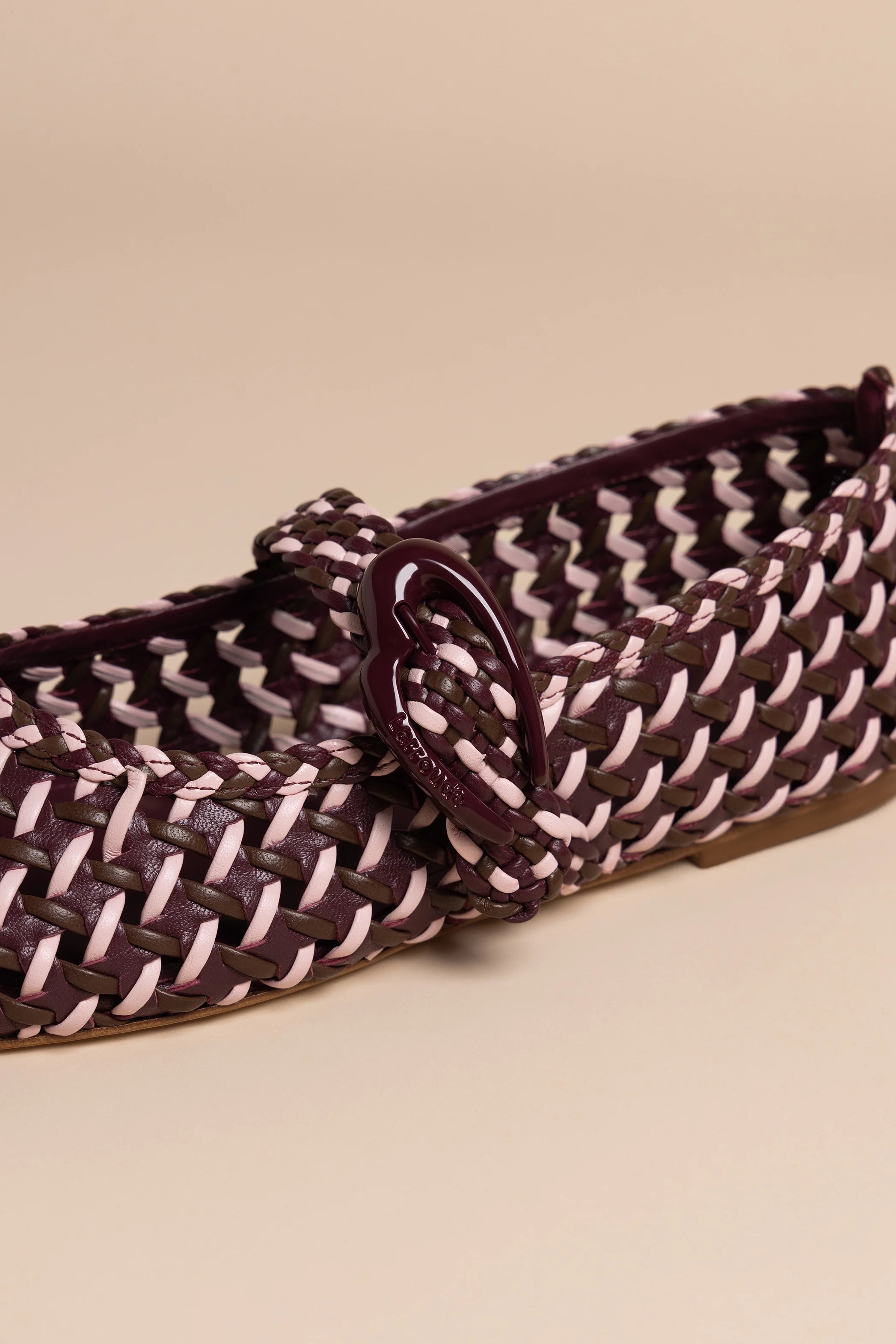 Larroude Verona Macrame Ballet Flat In Wine, Tulip And Burnt Umber Leather
