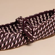 Larroude Verona Macrame Ballet Flat In Wine, Tulip And Burnt Umber Leather