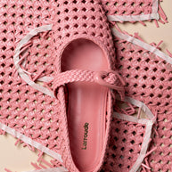Larroude Verona Macrame Ballet Flat In Sorbet Pink Leather
