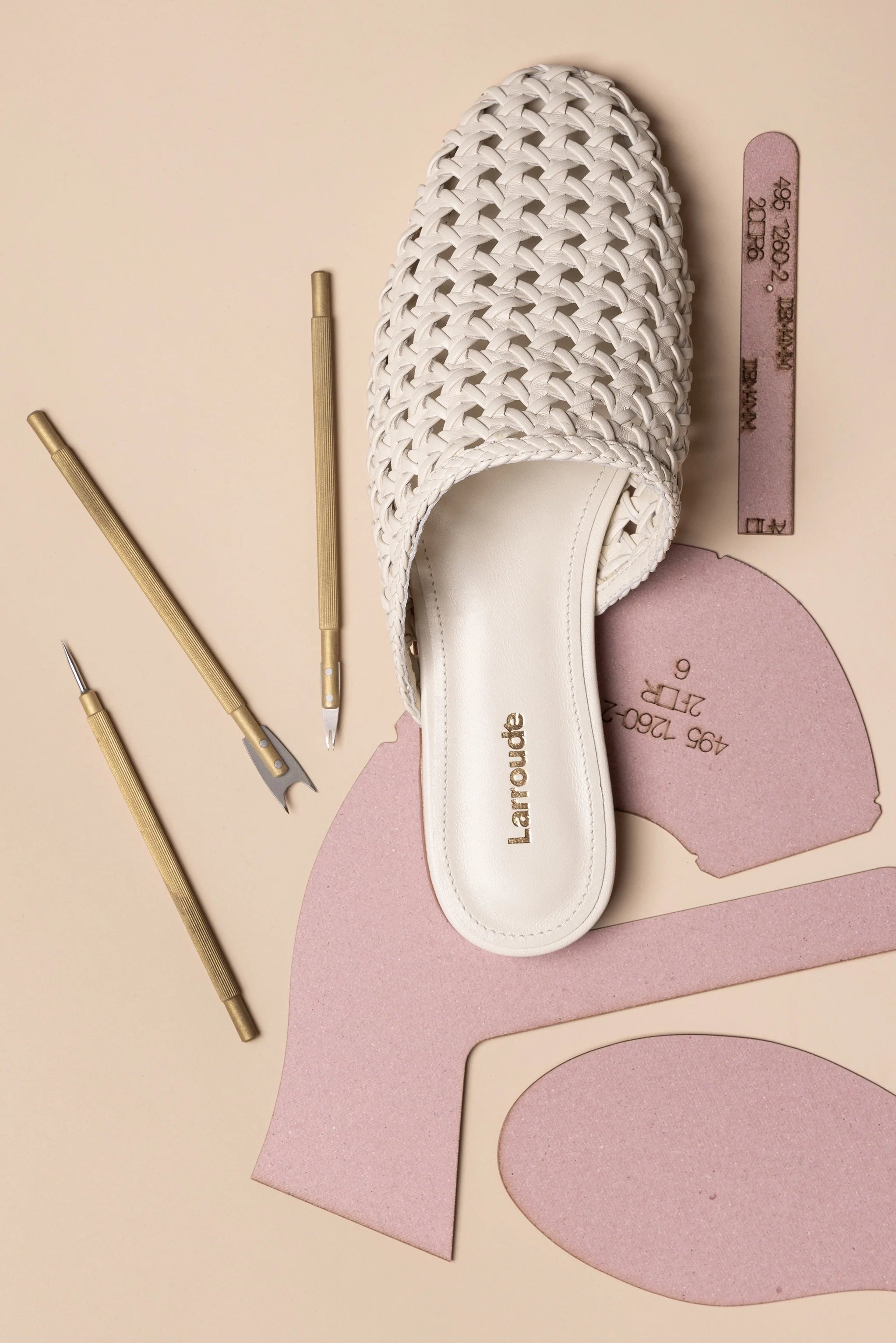 Larroude Venice Macrame Flat Mule In Ivory Leather