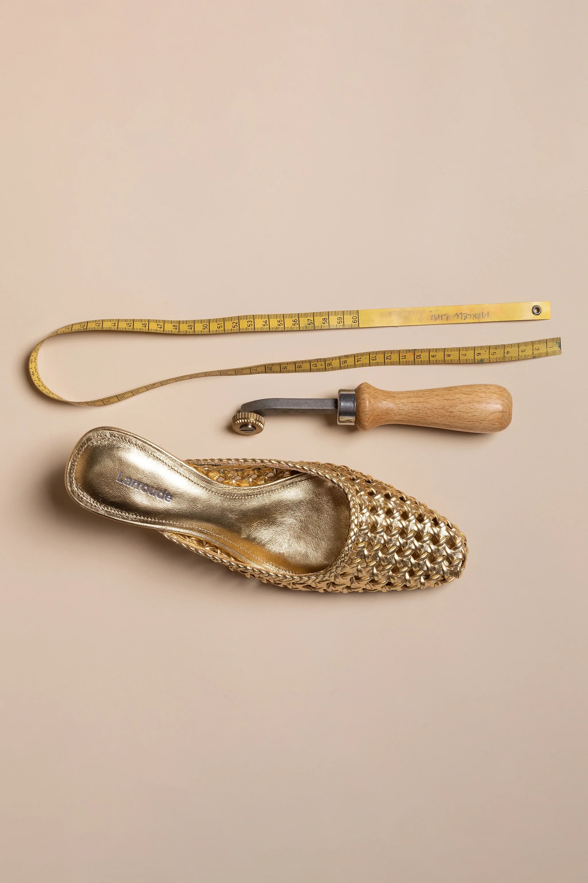 Larroude Amal Macrame Mule In Gold Metallic Leather