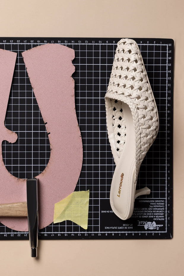 Larroude Amal Macrame Mule In Ivory Leather