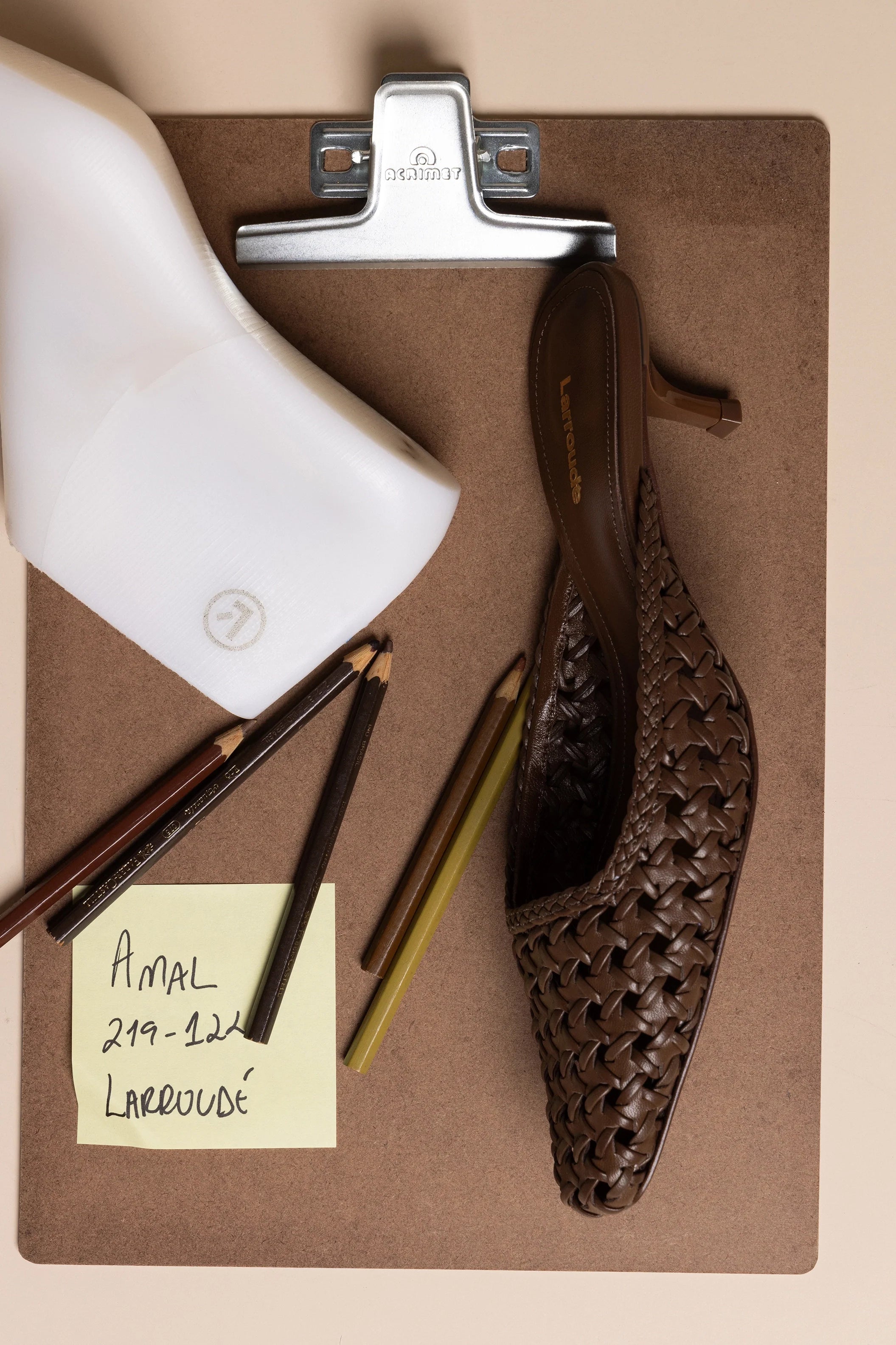 Larroude Amal Macrame Mule In Burnt Umber Leather