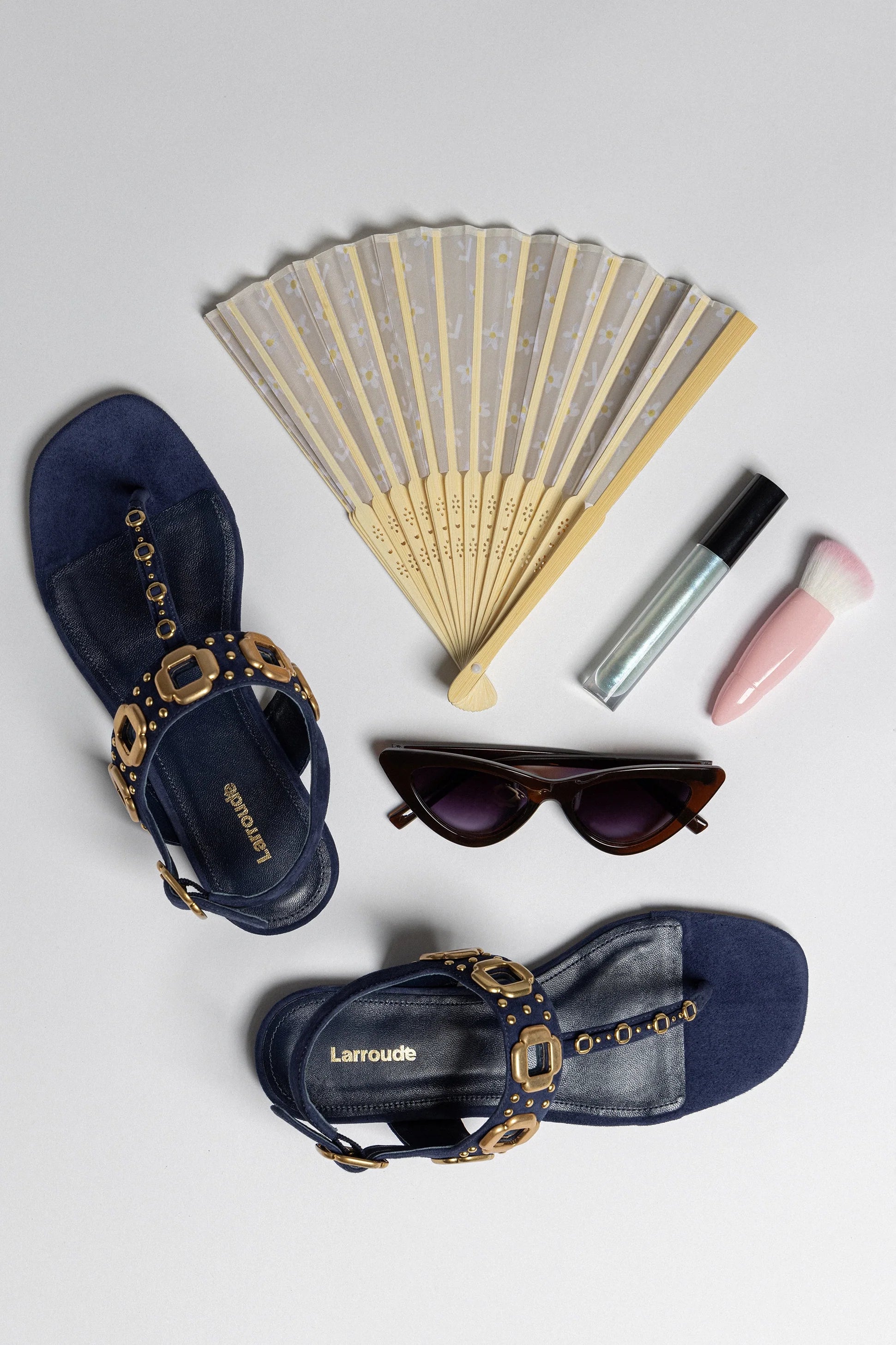 Larroude Milan Studs Thong Sandal In Navy Suede