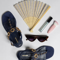 Larroude Milan Studs Thong Sandal In Navy Suede