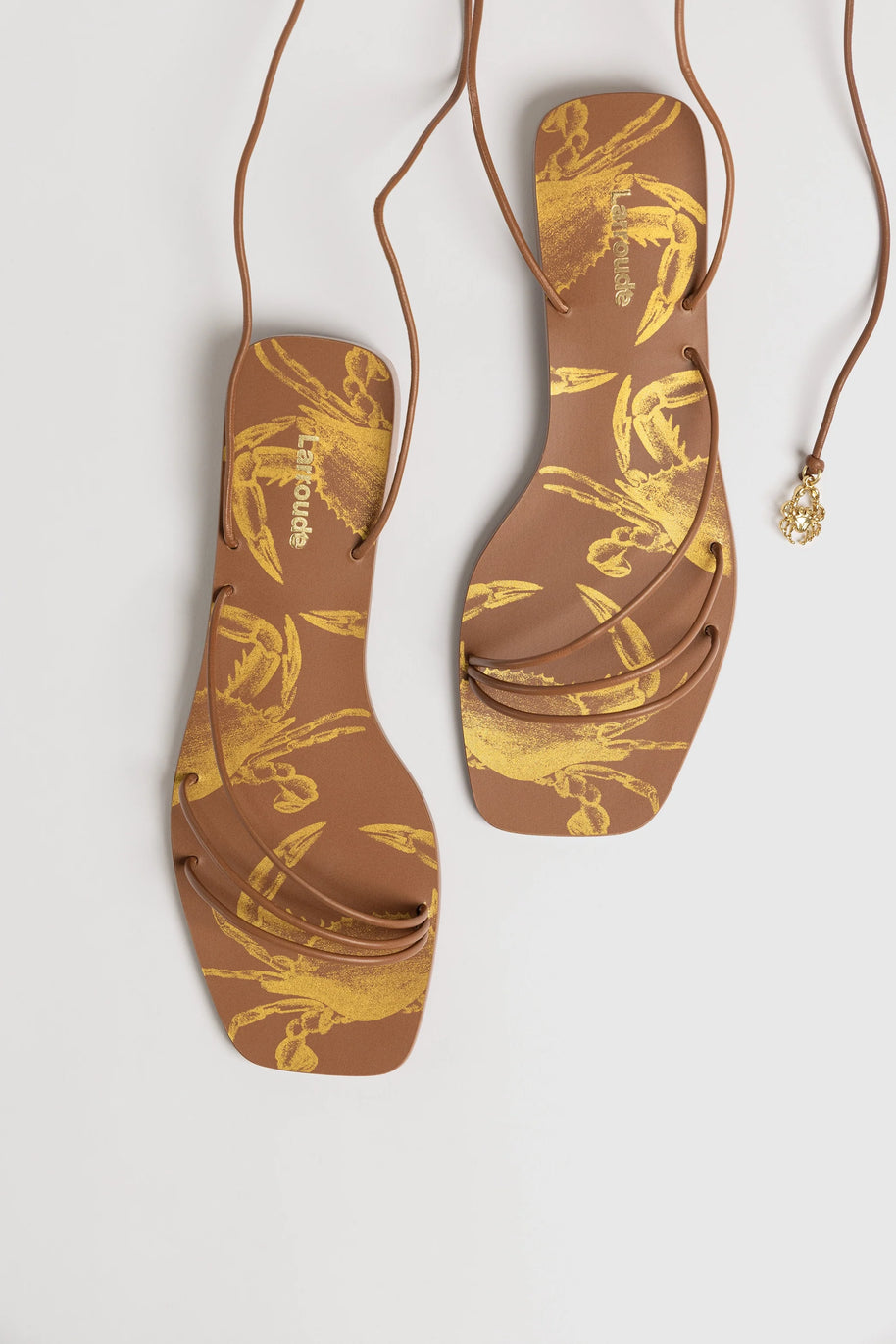 Larroude Nadia Flat Sandal In Caramel Leather