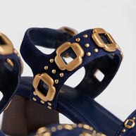 Milan Studs Block Sandal In Navy Suede