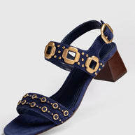 Milan Studs Block Sandal In Navy Suede