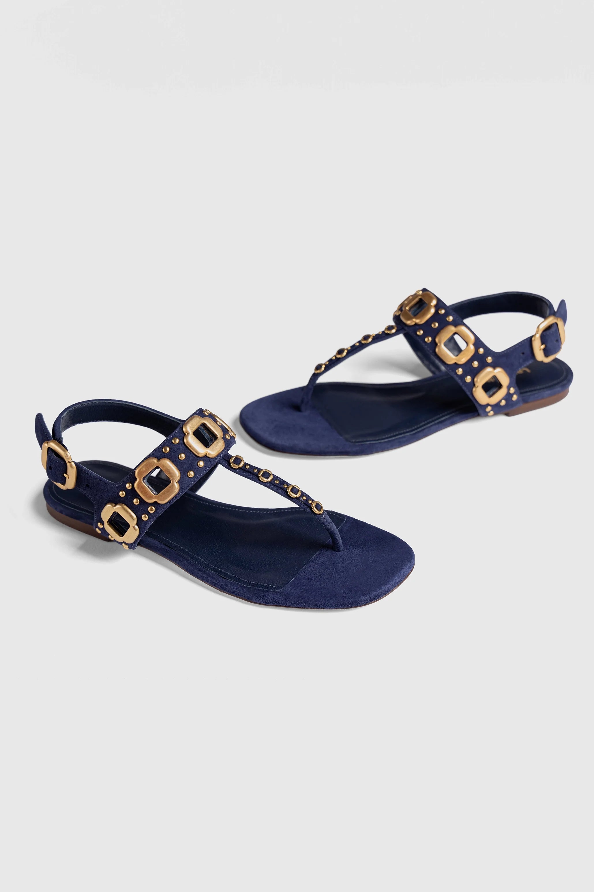 Larroude Milan Studs Thong Sandal In Navy Suede