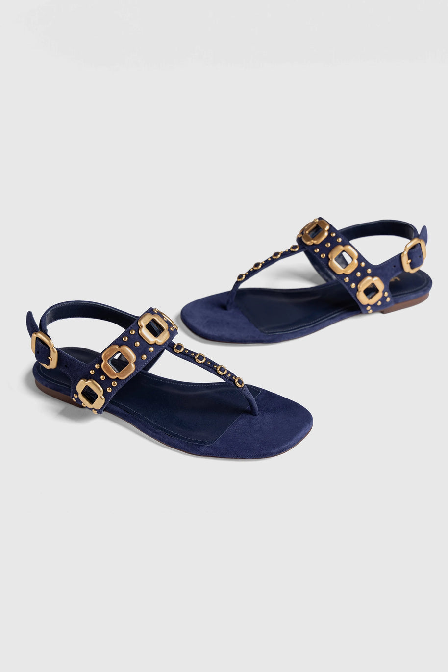 Larroude Milan Studs Thong Sandal In Navy Suede