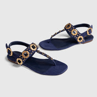 Larroude Milan Studs Thong Sandal In Navy Suede