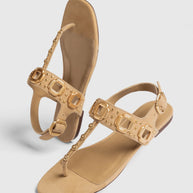 Larroude Milan Studs Thong Sandal In Peanut Suede