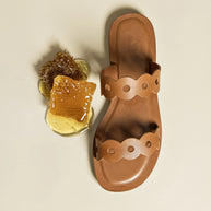 Larroude Florence Flat Mule In Light Caramel Leather