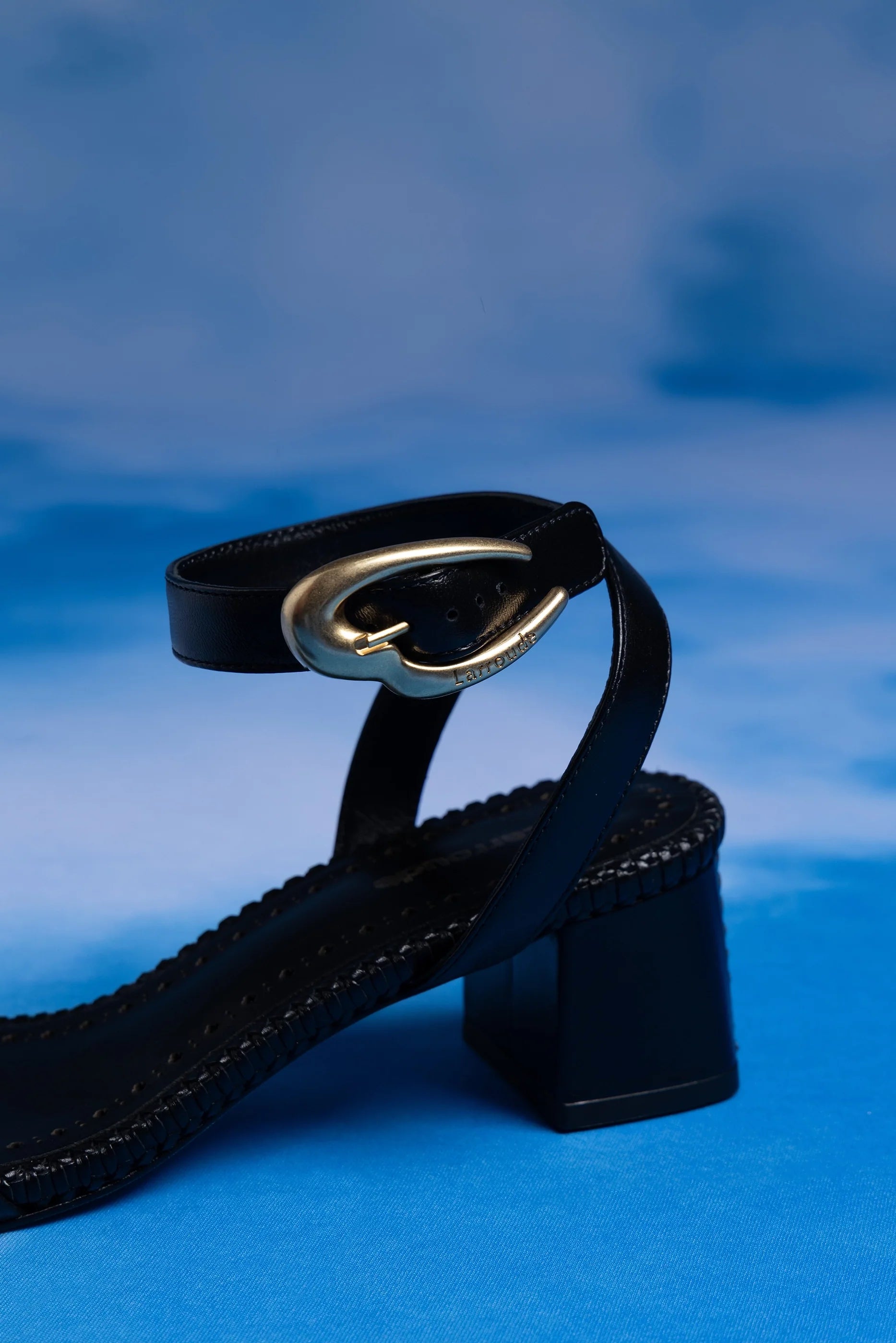 Larroude Verona Block Sandal In Black Leather