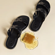 Larroude Florence Flat Mule In Black Leather