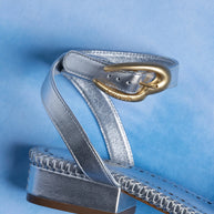Larroude Verona Flat Sandal In Silver Metallic Leather