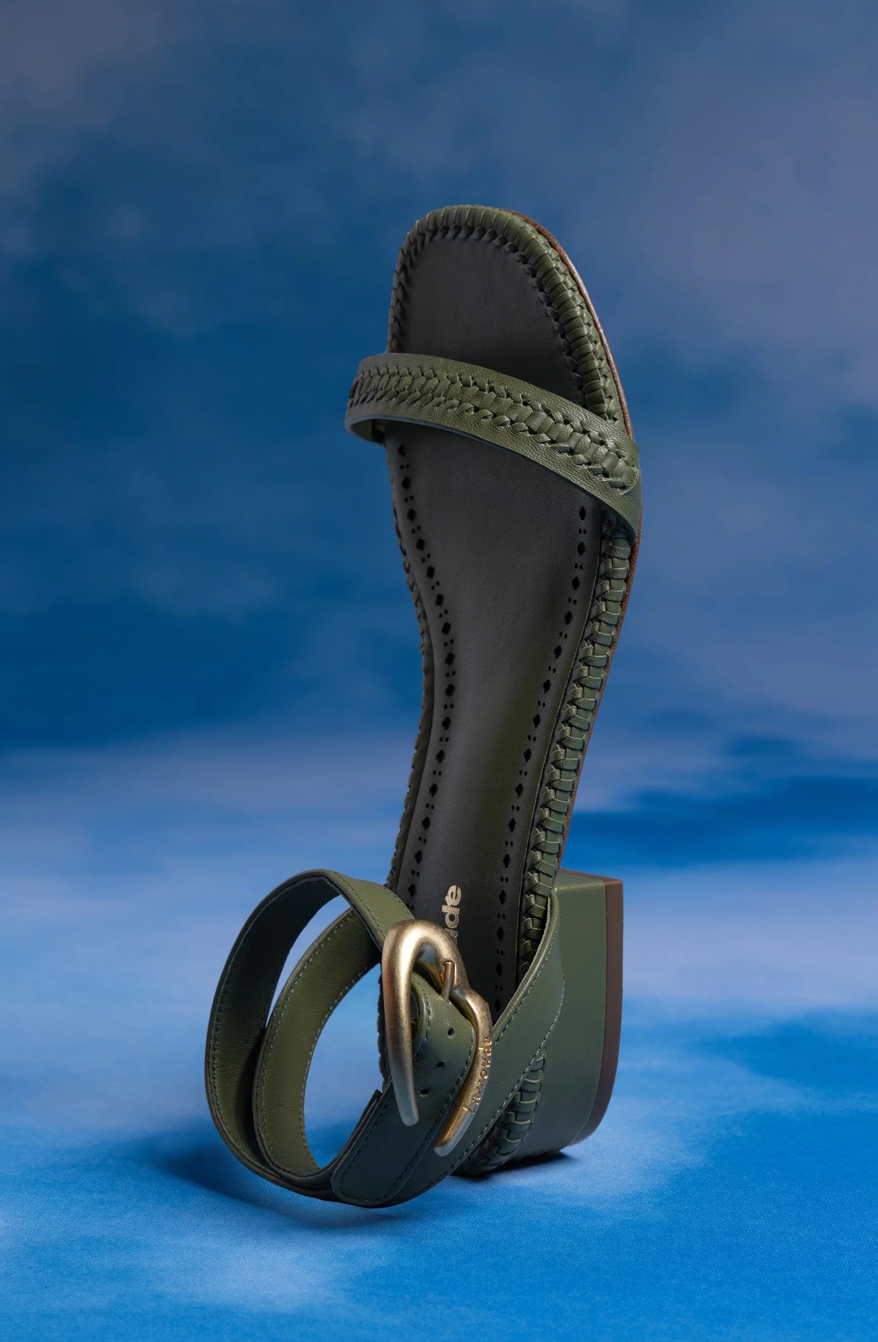 Larroude Verona Flat Sandal In Seaweed Leather