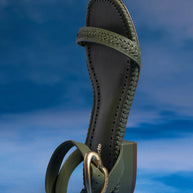 Larroude Verona Flat Sandal In Seaweed Leather
