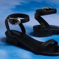 Larroude Verona Flat Sandal In Black Leather