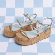Larroude Gio Milanina Flatform In Maya Denim And Natural Cork