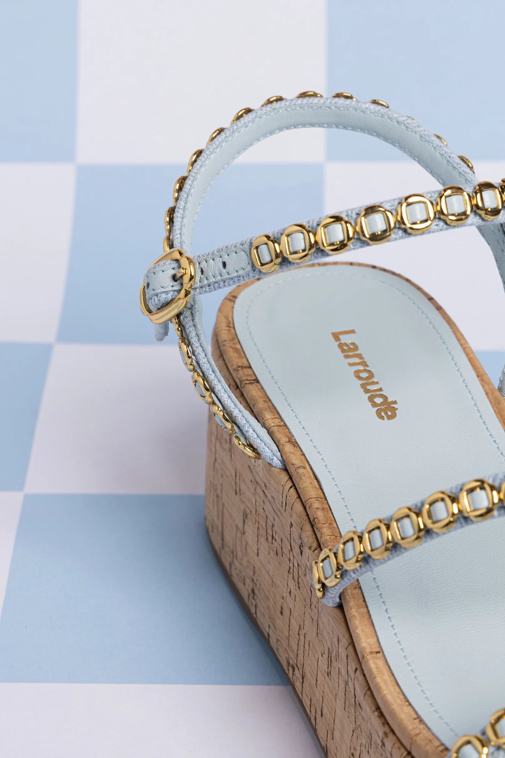 Larroude Gio Milanina Flatform In Maya Denim And Natural Cork