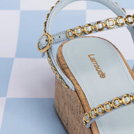 Larroude Gio Milanina Flatform In Maya Denim And Natural Cork