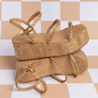 Larroude Gio Milanina Flatform In Tan Leather And Natural Cork