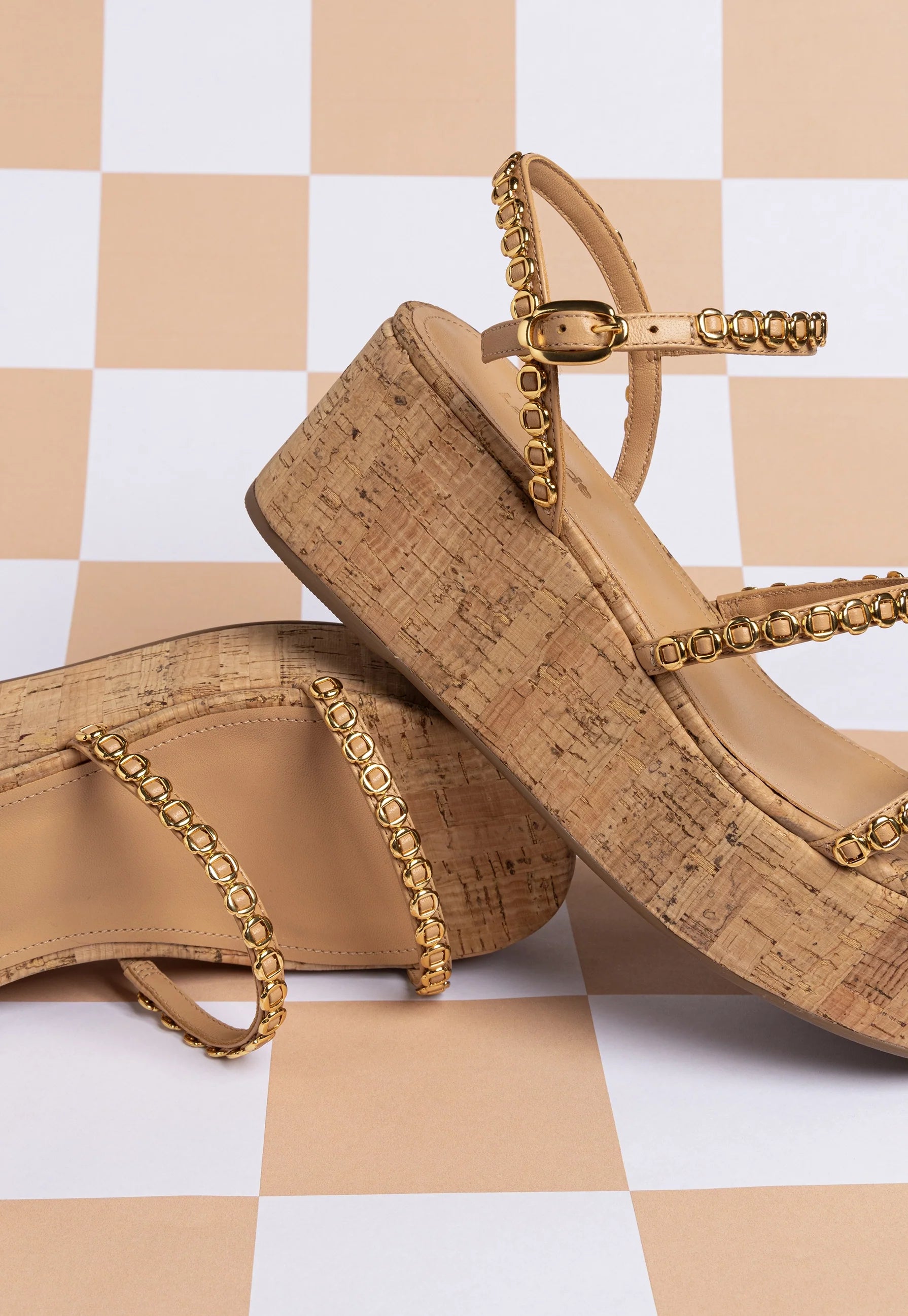 Larroude Gio Milanina Flatform In Tan Leather And Natural Cork