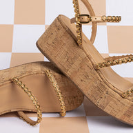 Larroude Gio Milanina Flatform In Tan Leather And Natural Cork