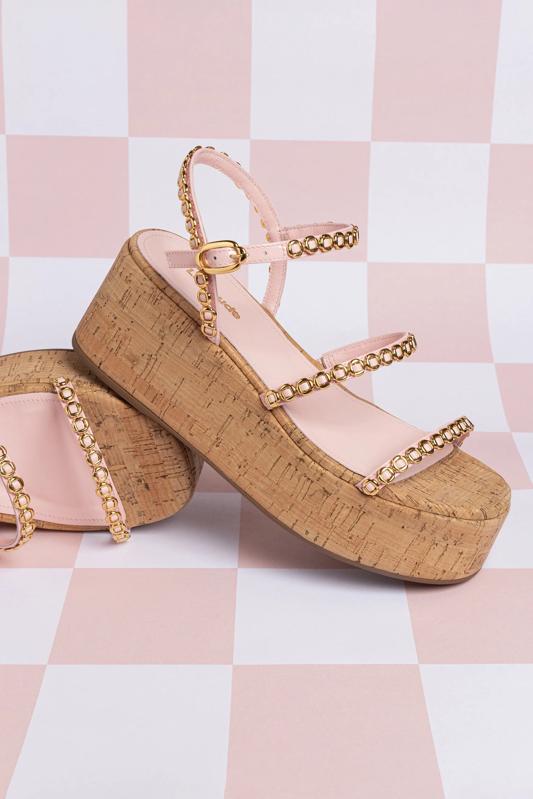 Larroude Gio Milanina Flatform In Tulip Patent Leather And Natural Cork